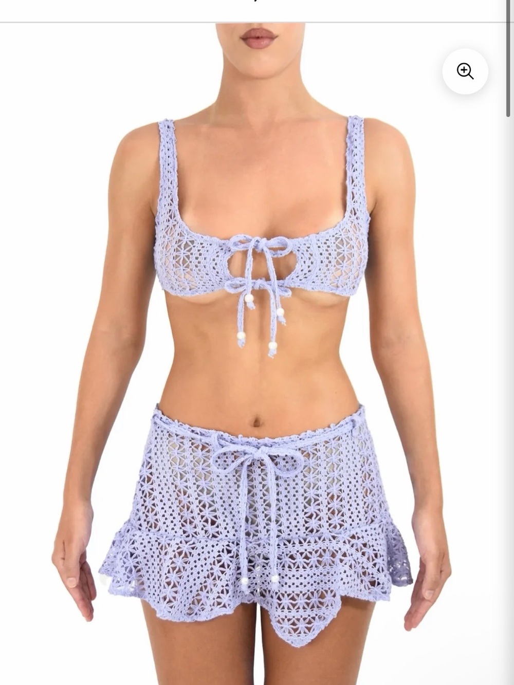 Heart of Sun chica mini skirt and chica bralette top in Violeta crochet